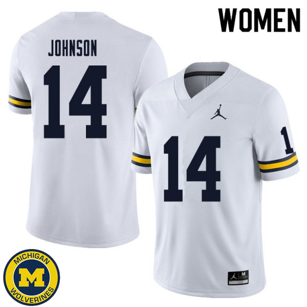 Women Michigan Wolverines #14 Quinten Johnson White Replica Stitch Jersey